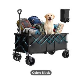 49 inch collapsible wagon cart foldable extra long heavy duty wagon with large wheels Beige  $79