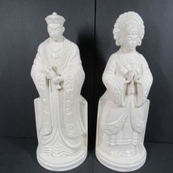 Chinese Emperor & Empress Vtg 1982 Porcelain Signed Statues 17" Tall
