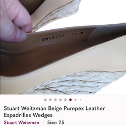 Stuart Weitzman Beige Pumpex Leather Espadrilles Wedges