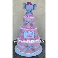 Baby pink elephant diaper cake great for baby showers