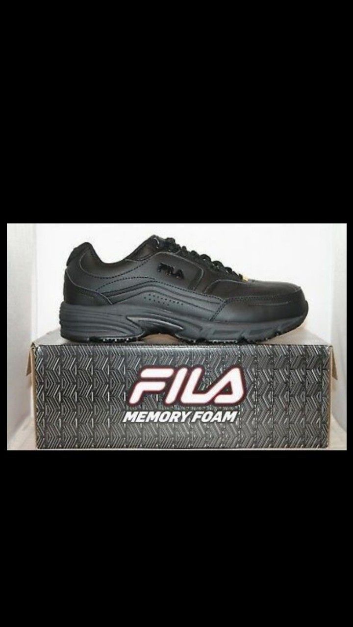 Mens size 11 Fila Memory Foam Workshift STEEL TOE Slip Resistant Work Shoes Black