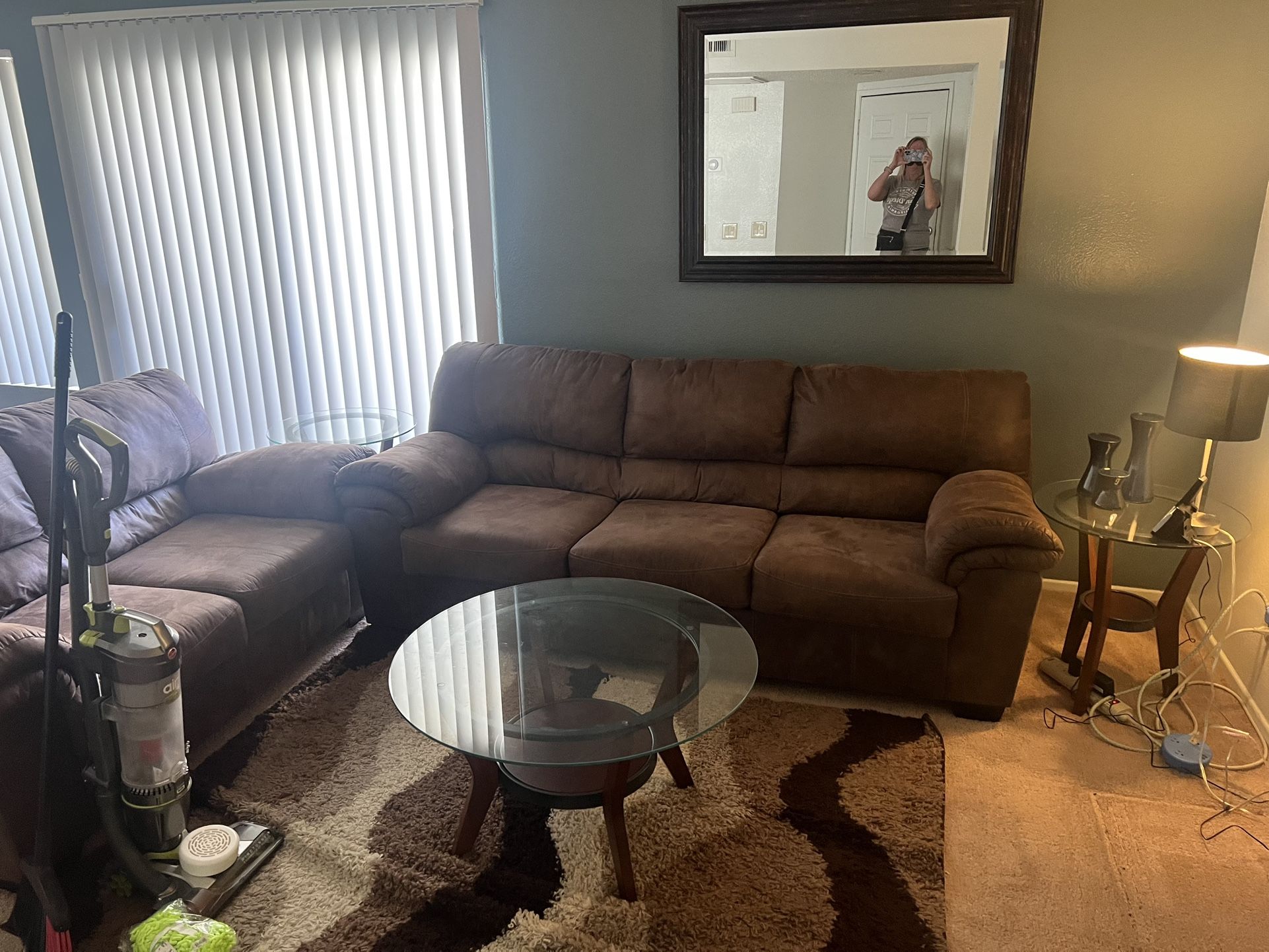 Couch,love seat,coffee table, 2 end tables, 2 lamps And rug!