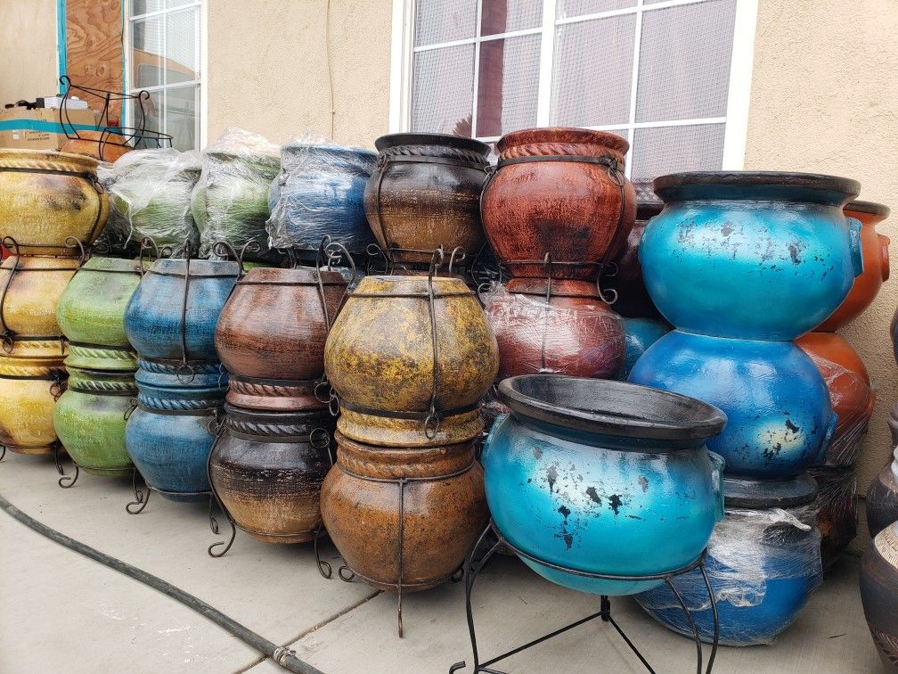Clay Pots, Macetas, Pottery, Gardening, Metal Decor, Barro, Sun&Moon Decor, Aztec Suns, Aztec Moons, Maseteros, Chimenia, Fire pit