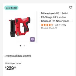 Milwaukee M12 12-Volt 23-Gauge Lithium-Ion Cordless Pin Nailer (Tool-Only