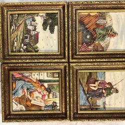 Vintage Artini Engraved Sculptured Art Work Set Of 4