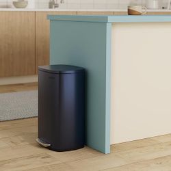 13 Gallon (50 L) Trash Can, Stainless Steel Kitchen Garbage Can, Recycling or Waste Bin, Soft Close, Step-On Pedal, Removable Inner Bucket, Midnight B
