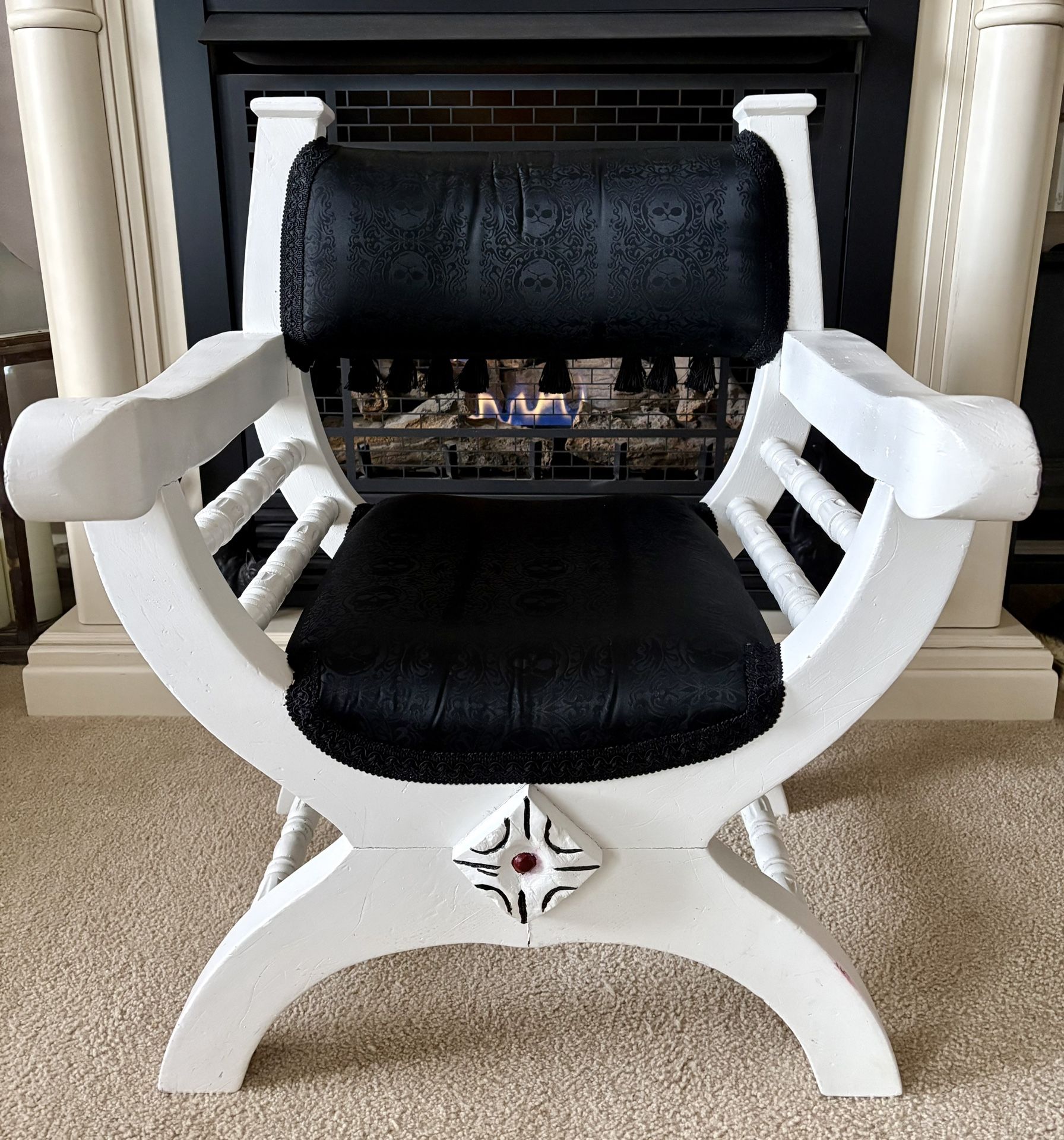 Custom Upholstered Gothic Themed Solid Wood Antique Chair