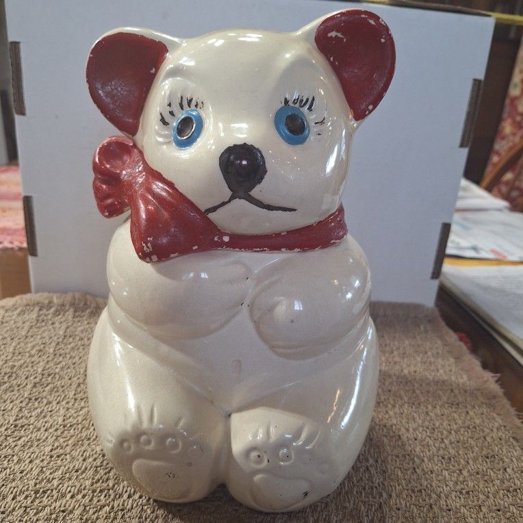 CERAMIC BISQUE BEAR COOKIE JAR
