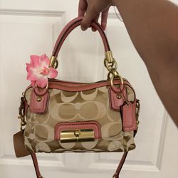 Pink and tan coach bag