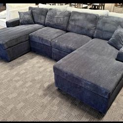 Black Double Chaise Sectional Sofa 