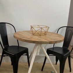 West Elm Dining Table And Metal Chairs 