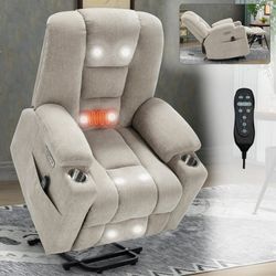 Electric Power Lift Recliner with Massage and Heat for Seniors — Segmart Wide, Padded Recliner — Heavy-Duty Lift Mechanism with USB and Type-C Ports —