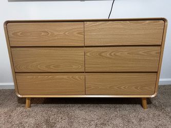 6 Drawer Dresser for Bedroom, Wood Chest Mid Century Modern Bedroom Furniture Oak