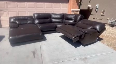 Brown leather sectional