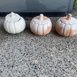 Cement Pumpkins With Lid / Could Hold A Candle Great For Decoration Or To Plant Succulent
