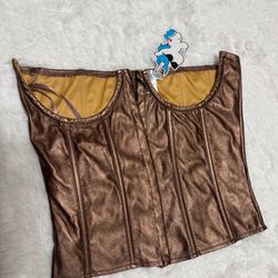 New medium top gold pu Vinal top blouse goth lingerie outfit