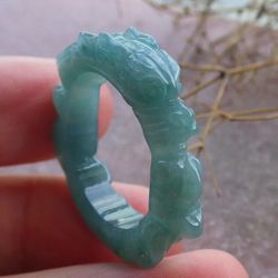106694 VS Certified JADEITE Jade Hand Carved Green Dragon Ring size10.5