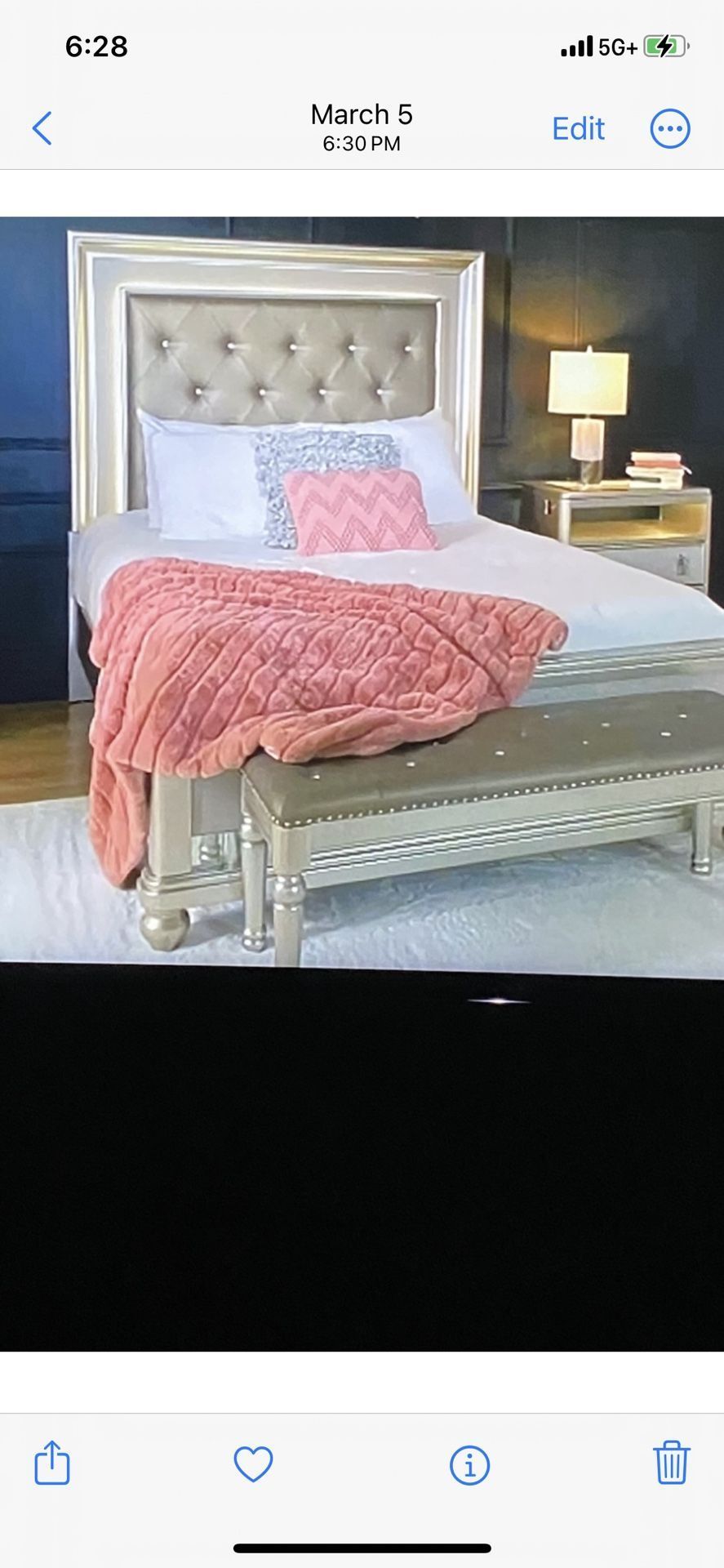 Queen Silver Wood Frame Bed with Upholstered Faux Leather Panel Headboard, stone button accents