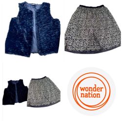 Wonder Nation Girls Faux Fur Vest with Glitter Tulle Skirt SZ XL 14-16 NWOT