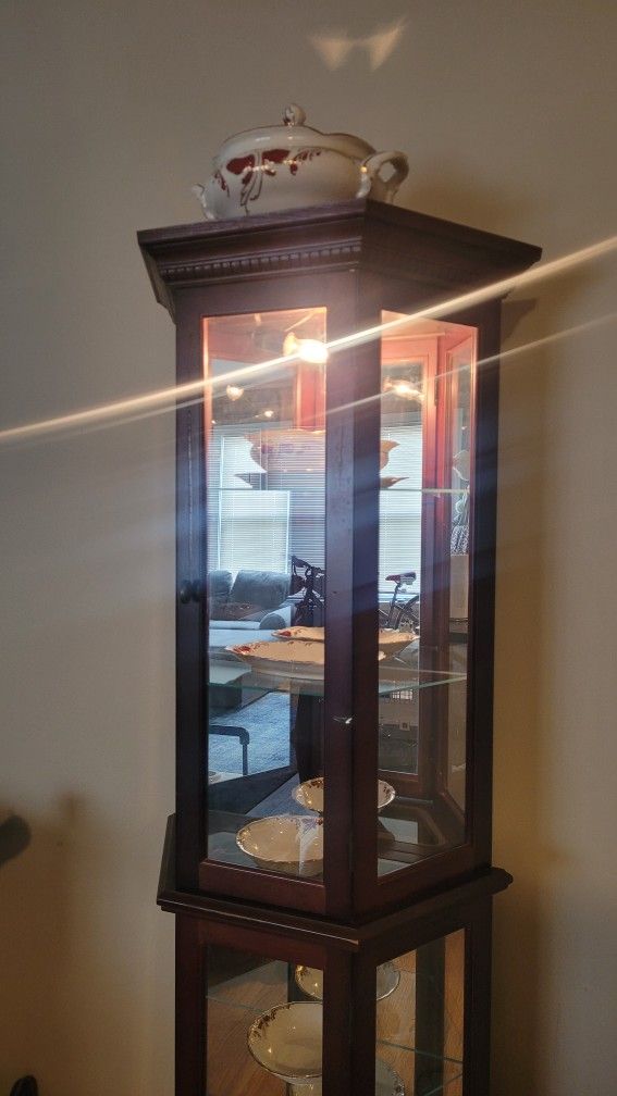 Beautiful Curio/Cabinet with Light & Glass Shelves
