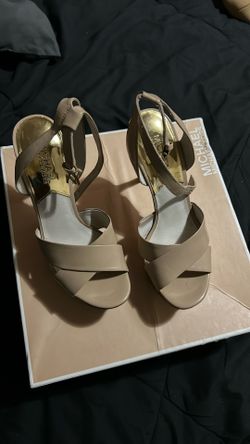 Used Michael Kors beige strap platform Sandler style heels 