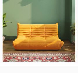 Yellow Togo-Style Low Profile Loveseat Sofa