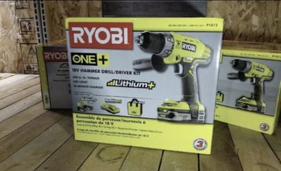 Fresh Stock! Ryobi Hammer Drill Kit incl 2 Lithium Batteries, charger, bag P1812