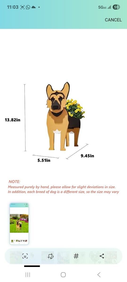 Dog Flower Pots,Cute PVC Dog Shaped Planter for Herb Garden,Animal Planter for Indoor Outdoor Plants,Gifts for Pet Lovers9.45 * 5.51 * 13.82in(German