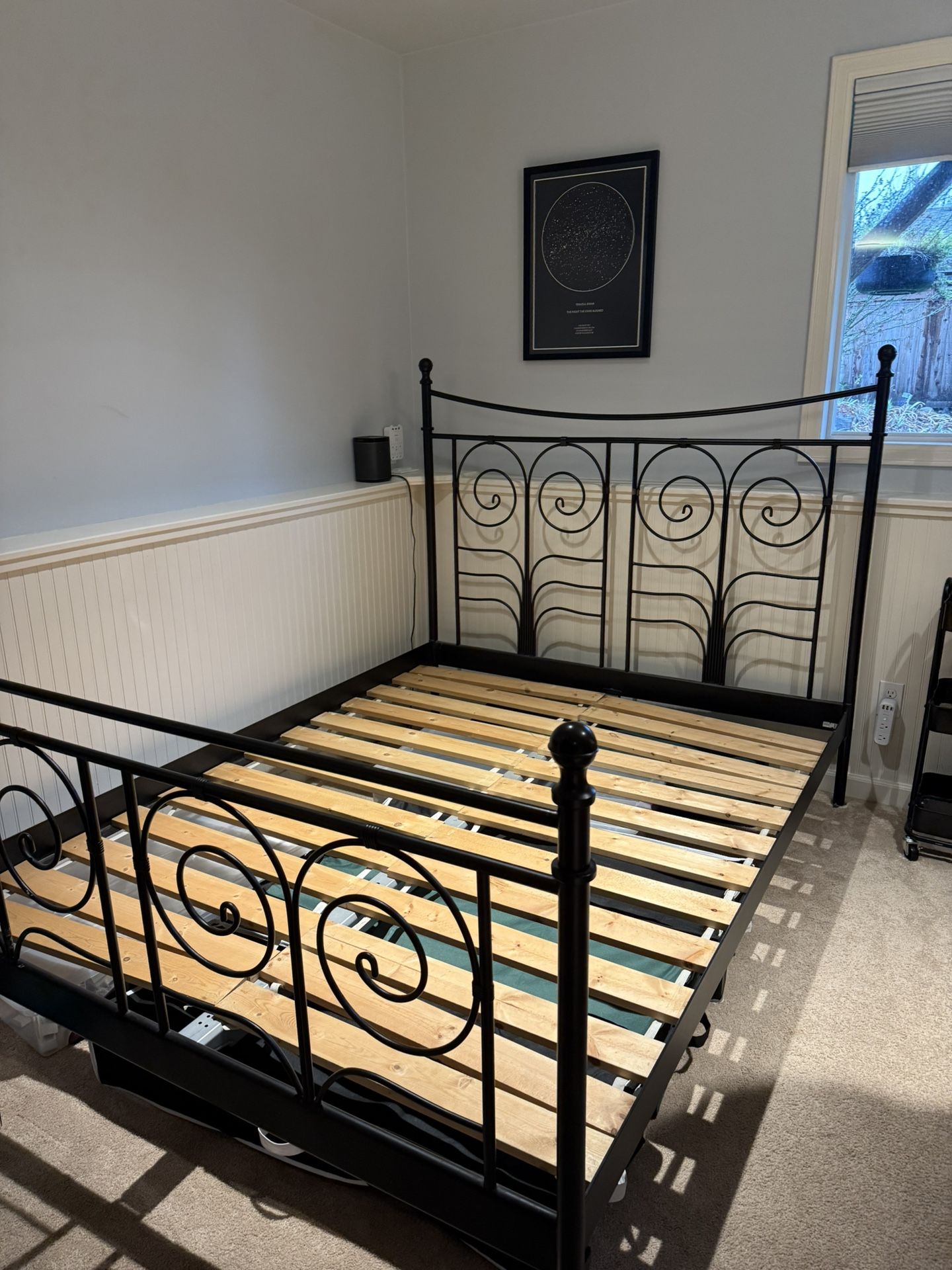 Queen Metal Bed Frame and Wooden Slats