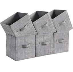 SONGMICS 11" Storage Cubes Non-Woven Fabric Bins w/ Double Handles Set of 6 - Gray