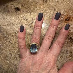 Carlo Viani LeVian 4+ Ct Oval Cut Blue Topaz & Sparkling Pave Diamond Statement Ring In 14K Yellow Gold