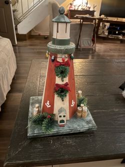 Wooden Christmas Lighthouse Decoration