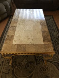 Coffee table marble top and metal legs, Height 19H x 53L x 29W