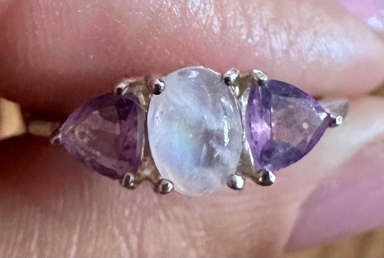 Amethyst and moonstone Sterling silver 925 ring size 8 to 8.25