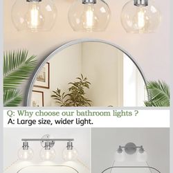 3-Light Bathroom Light Fixtures, Brushed Nickel Modern Vanity Lights Over Mirror with Clear Glass Globe Shade, Bathroom Wall Sconces for Mirror Kitche