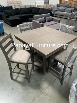 Counter Height Dining Set, 5pcs Table And Chairs, Dining Table, Chairs, Counter Height Chairs, Table, Grey Dining Set, Casual Table, Dinette Set Count