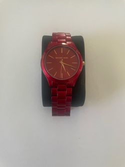 Michael Kors Slim Runway Red Dial Red Steel Strap Watch For Women - MK3895