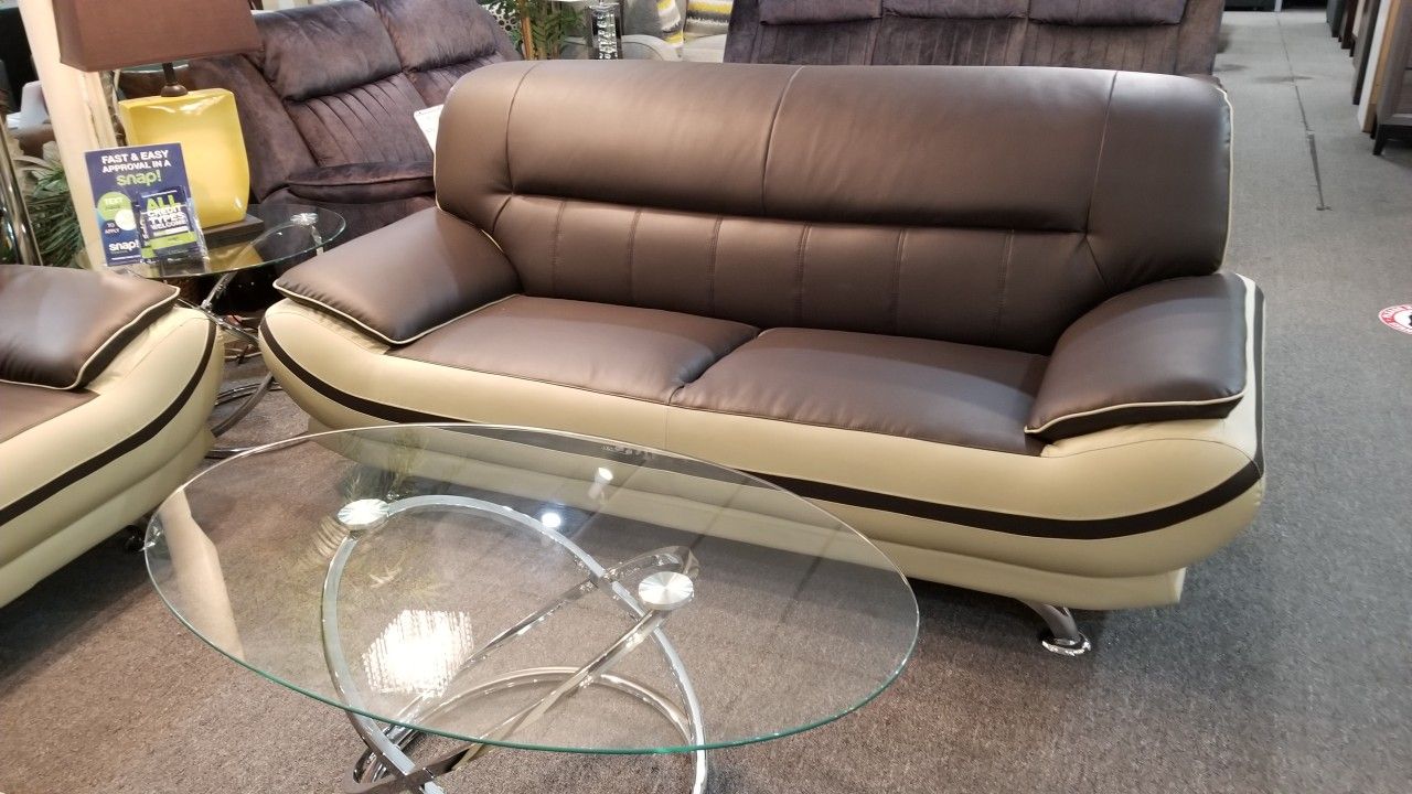 Brand New 82" x 38" Brown/Gray Bonded Leather Modern Sofa