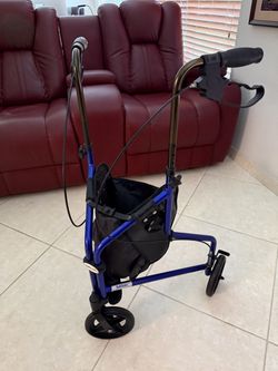 Tuffcare 3-Wheel Rollator Walker w/ Hand Brakes & Storage Bag – Blue