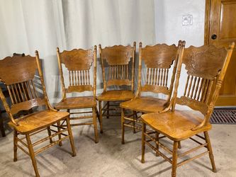 Solid Oak Double Pressed Dining Chairs (5)