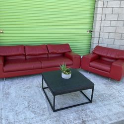 Vintage Italian Mid Century Modern Leather Couch Sofa Chair Set