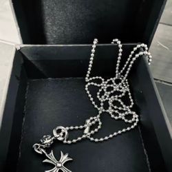 Chrome Hearts Single Ball Cross 925 Silver Pendant Necklace Men's Silver