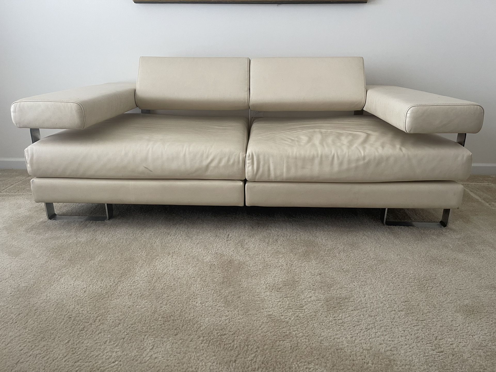Full Leather Sofa with Stainless Steel Legs