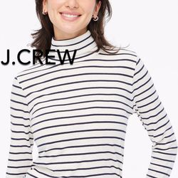 (NEW) (2 SIZES AVAILABLE) WOMEN’S J.CREW FACTORY NAVY STRIPE PRINTED TISSUE TURTLENECK - SIZES: MEDIUM AND LARGE 