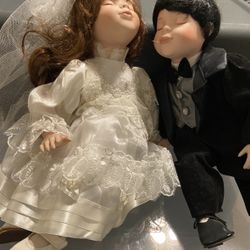 Seated 18” Porcelain Bride And Groom Dolls