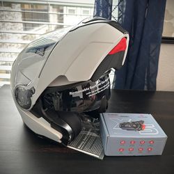 New Glossy White Modular Motorcycle Helmet with Bluetooth size Extra Large