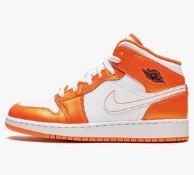 Nike  Air  Jordan 1 Mid Orange White Sneakers Boys Size 7