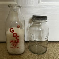 Old Milk Bottle And  Mason Jar $18 Each