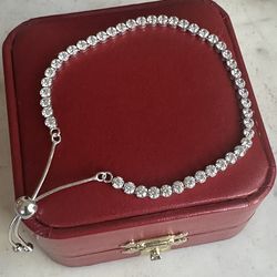 925 Sterling Silver Cz Adjustable Bracelet , Marked 925 Milor Italy 🇮🇹,  Can Fit Up To A Size 8 .