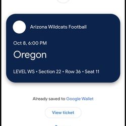 UA Vs Oregon Football  (2 Tickets)